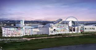 Resorts Hotel & Casino exterior view with American Dream entertainment complex, showcasing modern architecture and Ferris wheel, relevant to New Jersey Wedding Expo events.