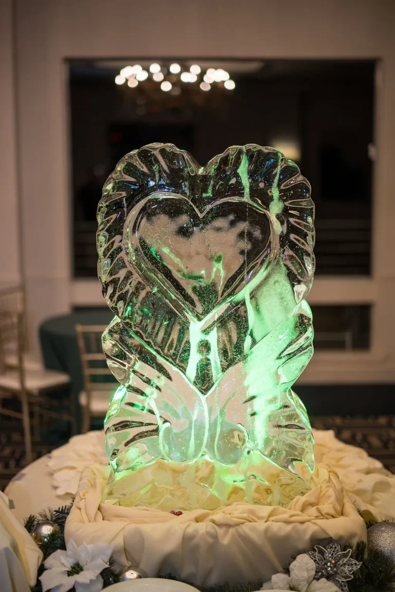 Heart-shaped ice sculpture at the reception