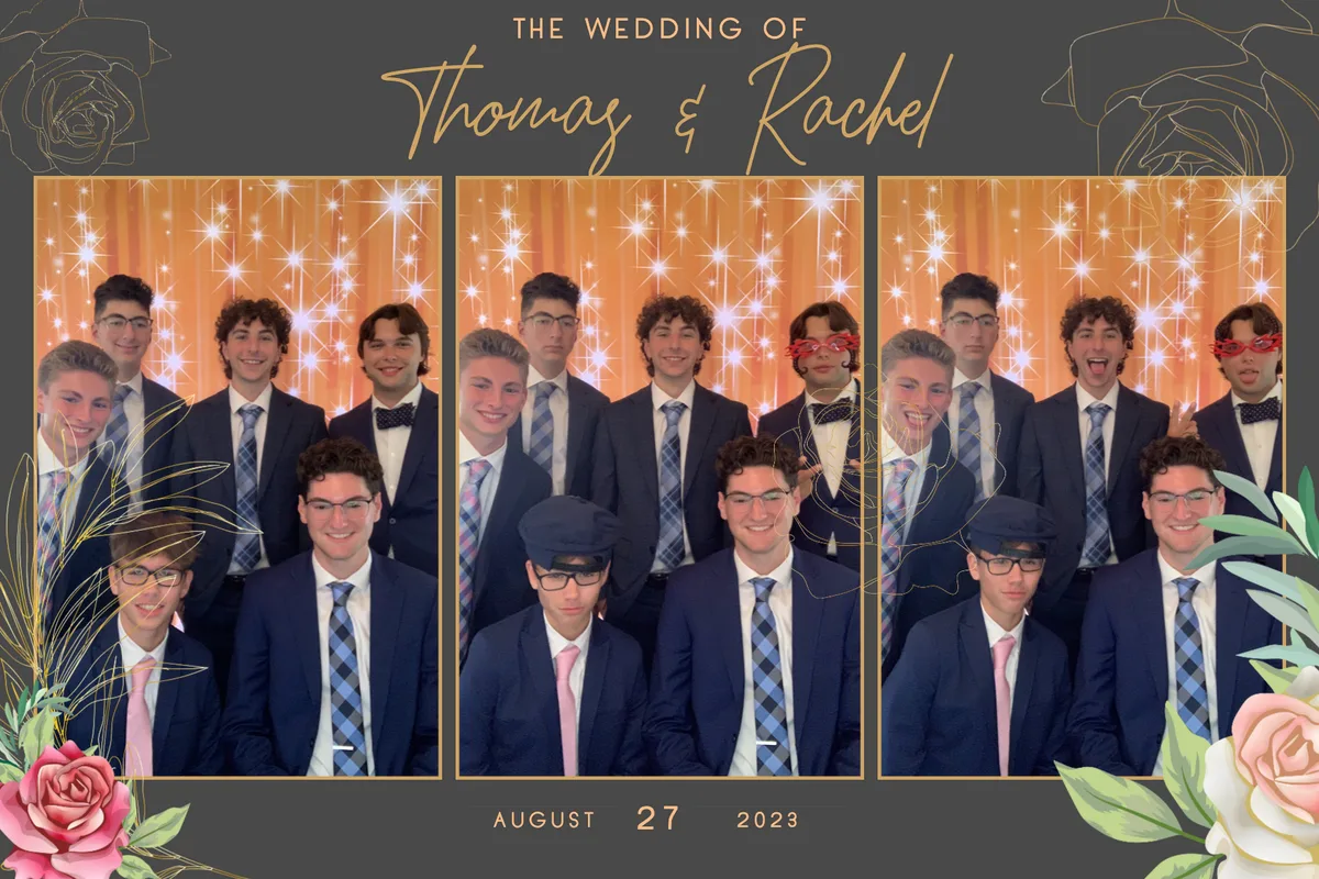 Photo booth print with a custom Thomas & Rachel wedding template from an FNA Events booth