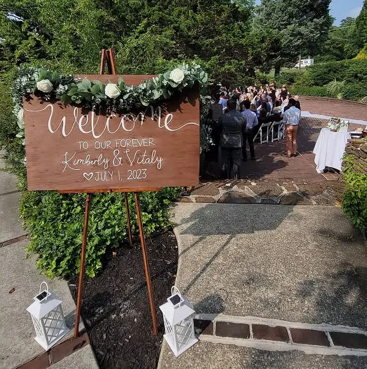 Welcome sign for Kimberly and Vitaly's July 1, 2023 wedding ceremony
