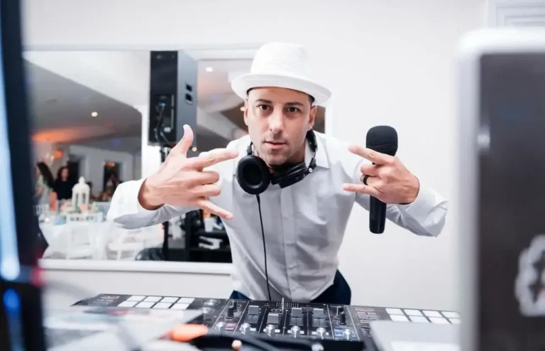 An MC who runs the room: FNA Events DJ and MC team at a New Jersey wedding